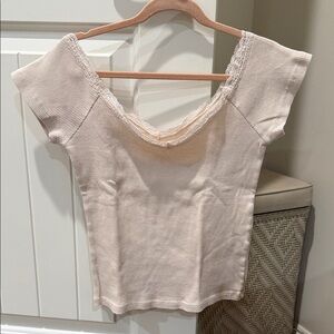 Brandy Melville Cream Lace-Trimmed Blouse